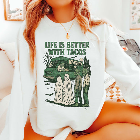 Better With Tacos White Unisex Sweatshirt
