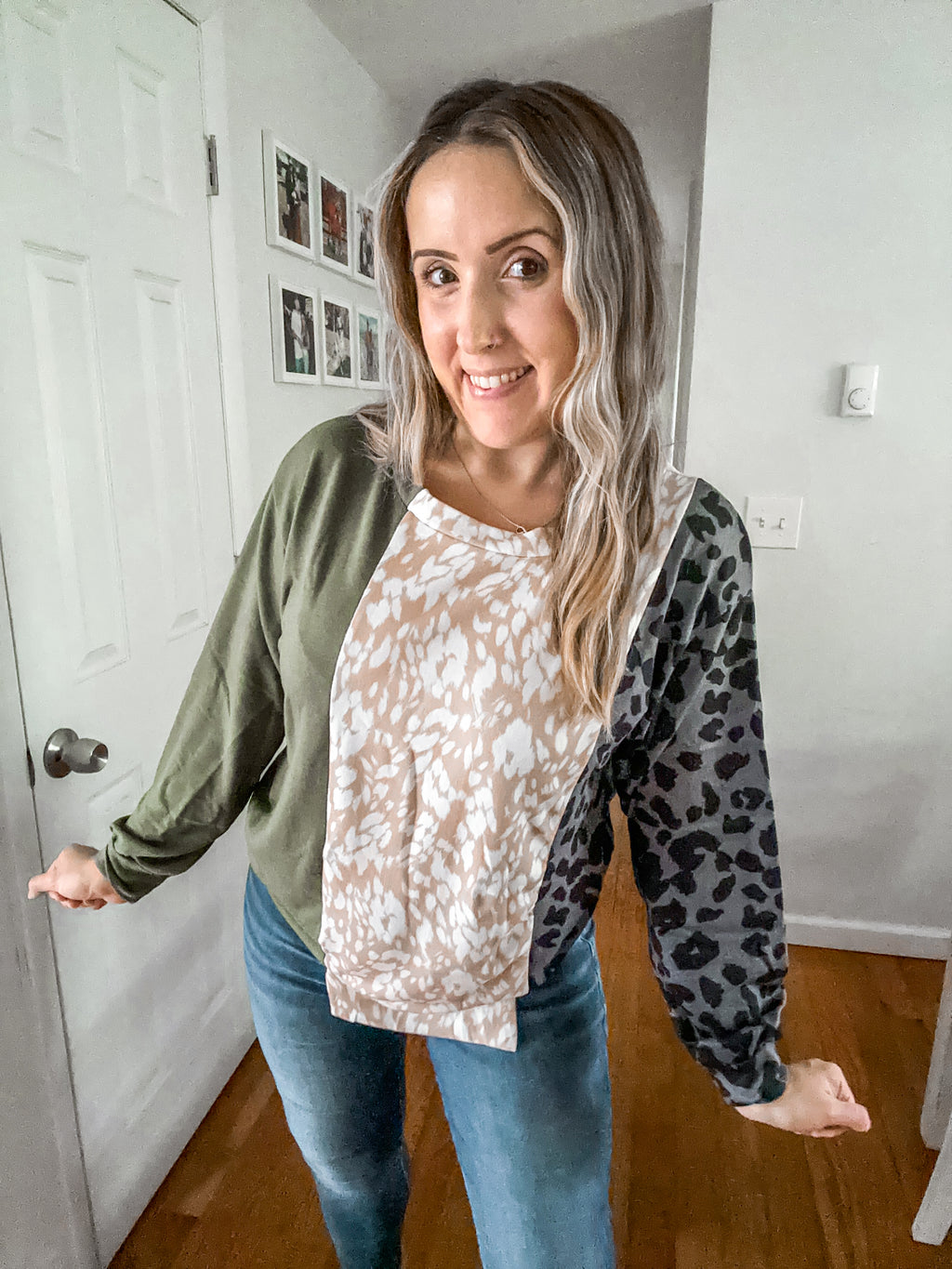 Wild Forever Olive Leopard Print Long Sleeve Top