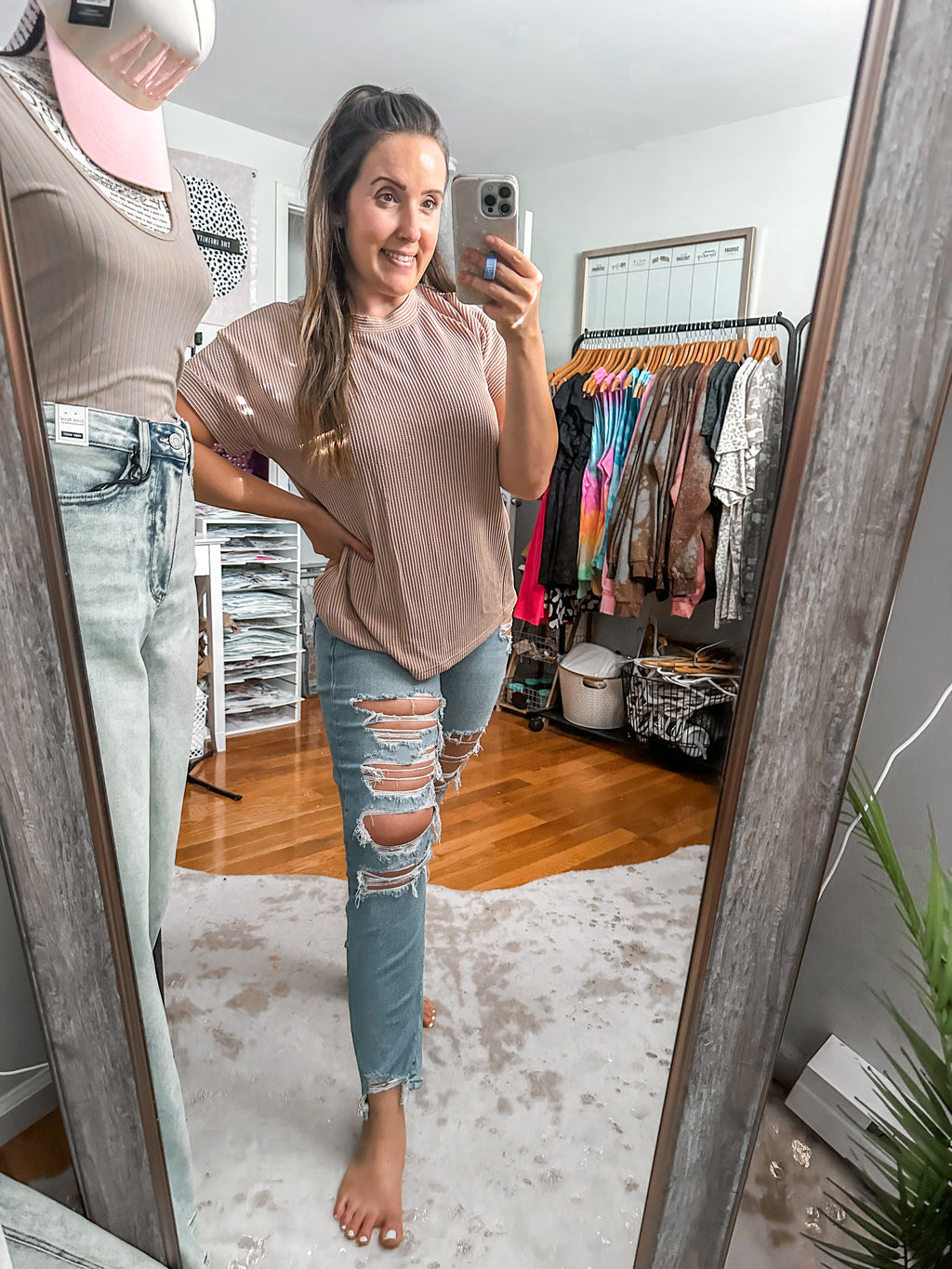 The Yara Mocha Corded Short Sleeve Top