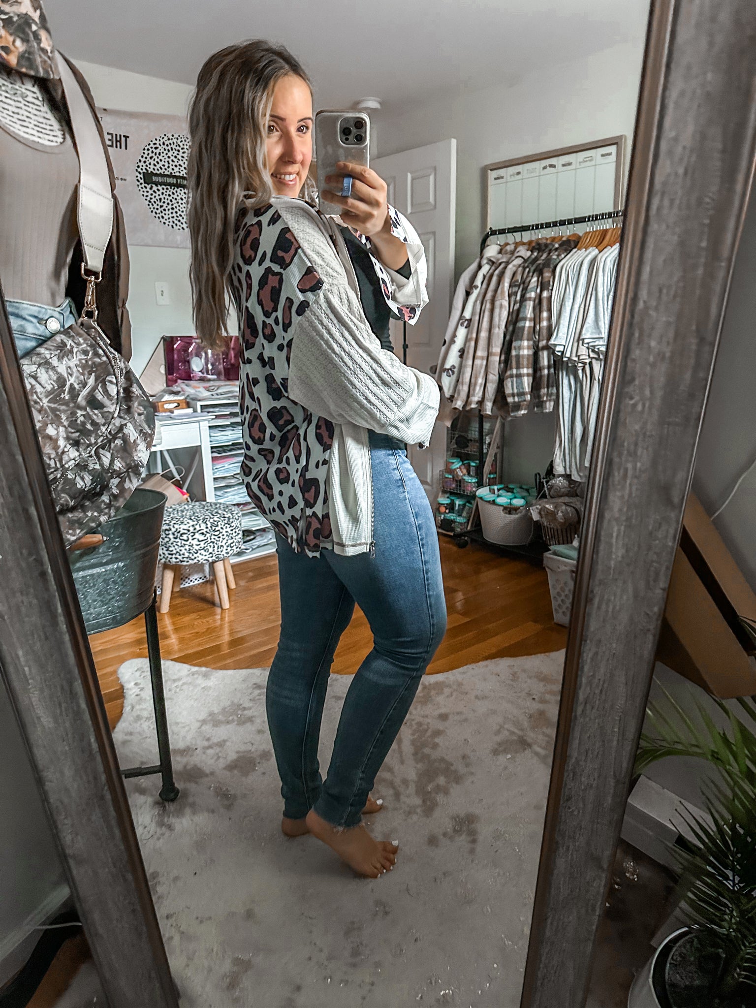 The Moxie Leopard Oversized Patchwork Zip Up Hooded Sweatshirt