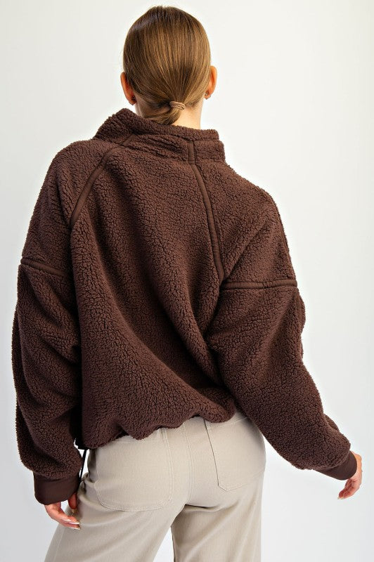 The Back To Reality Espresso Sherpa Mock Neck Quarter Zip Jacket