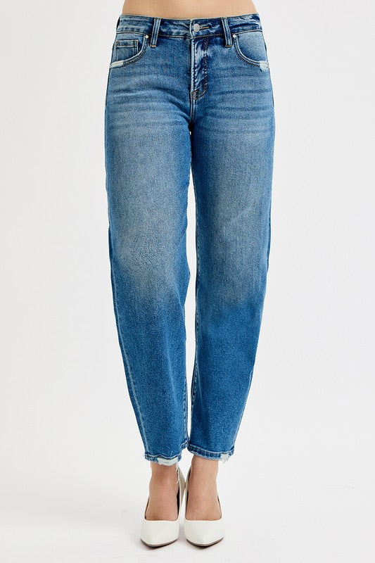 Truth Or Dare Risen High Rise Tummy Control Ankle Slim Barrel Denim Jeans