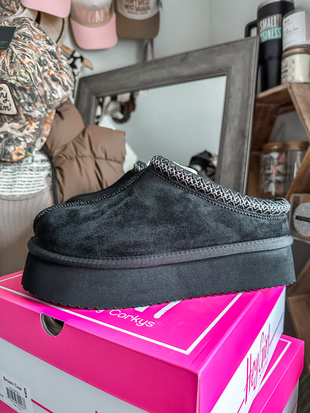 The Pillow Talk Platform Black Faux Suede Corkys Slip On Shoes