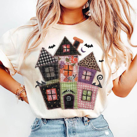 Patchwork House Tan Unisex Cotton T-Shirt