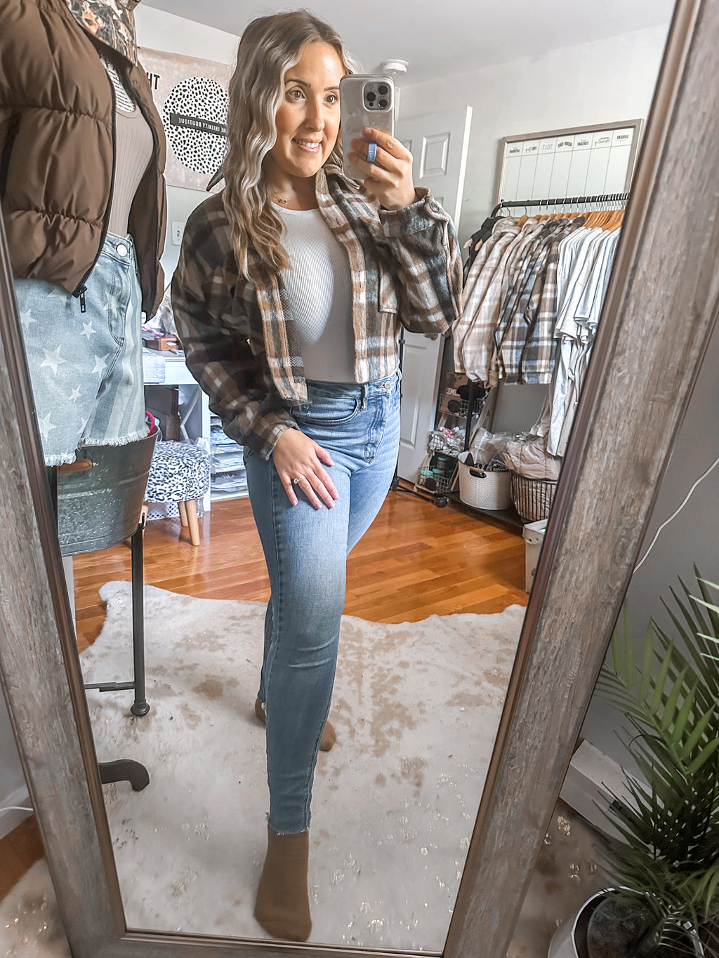The Made For More Brown Plaid Button Down Shacket