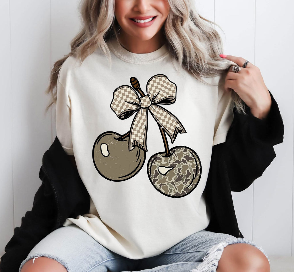Camo Cherries Tan Unisex Cotton T-Shirt