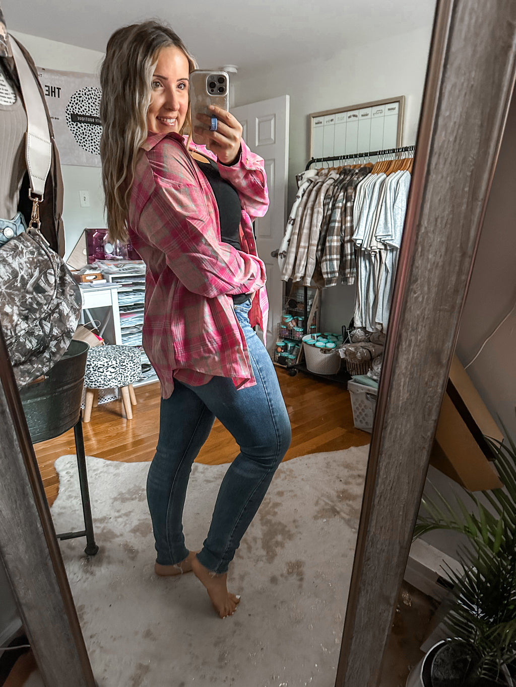 Little Do You Know Pink Plaid Button Down Long Sleeve