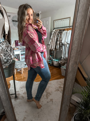 Little Do You Know Pink Plaid Button Down Long Sleeve
