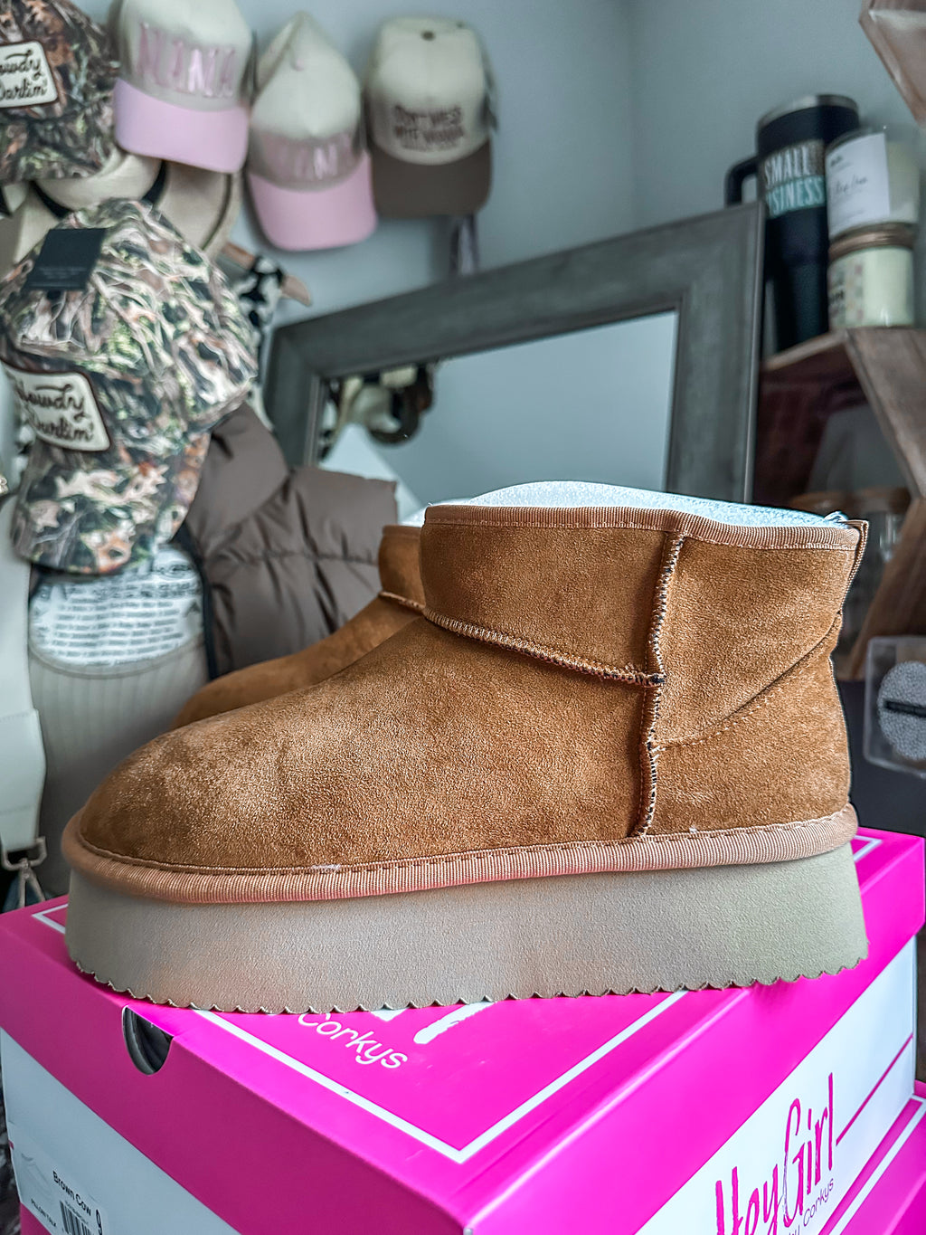 The Room Service Tobacco Faux Suede Corkys Booties