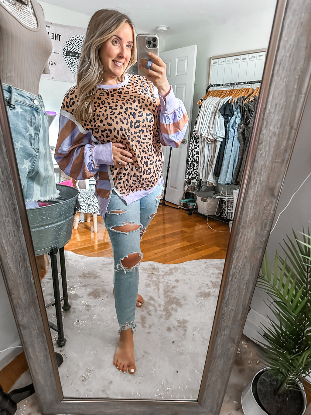 Deal Breaker Lavender Leopard Striped Long Sleeve Sweatshirt