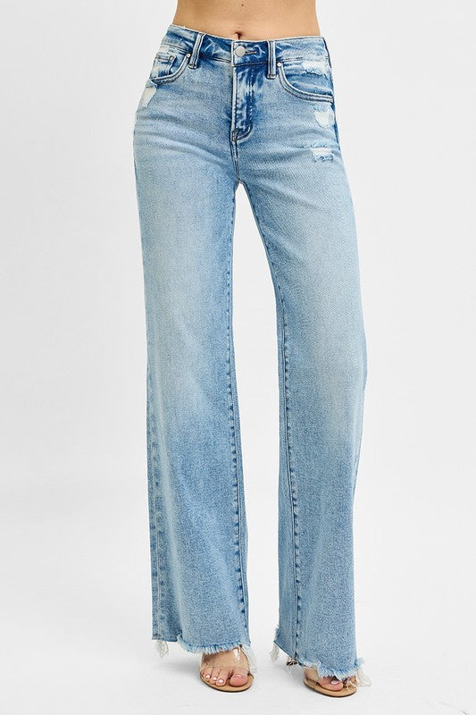 Sweet Sacrifice Risen Mid Rise Tummy Control Wide Leg Denim Jeans