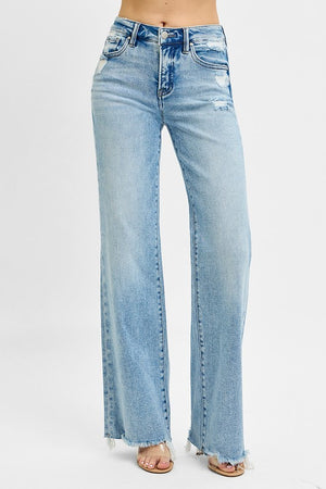 Sweet Sacrifice Risen Mid Rise Tummy Control Wide Leg Denim Jeans