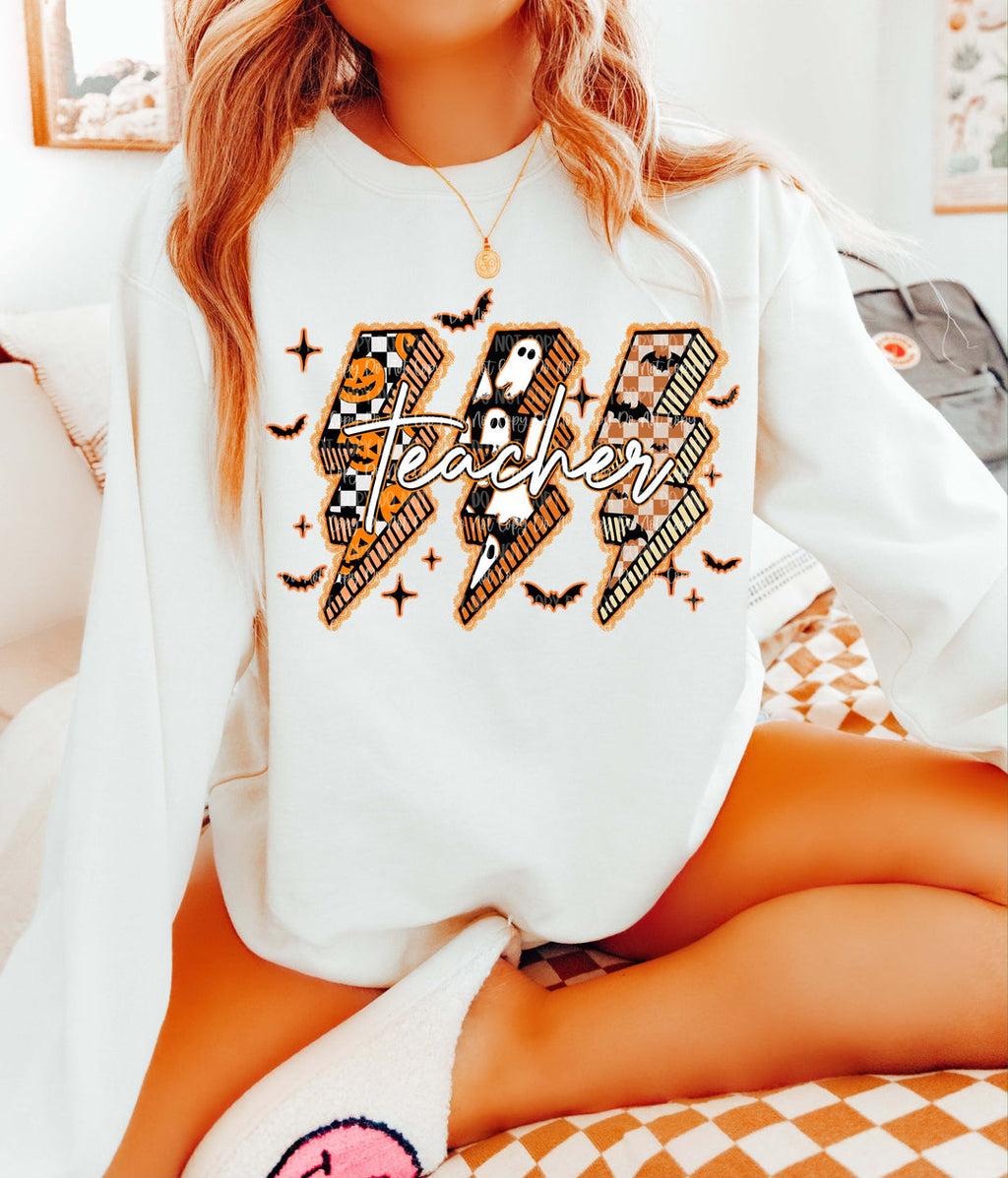 Spooky Teacher Vibes White Unisex Sweatshirt
