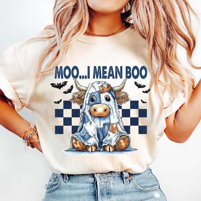Moo I Mean Boo Tan Cotton T-Shirt