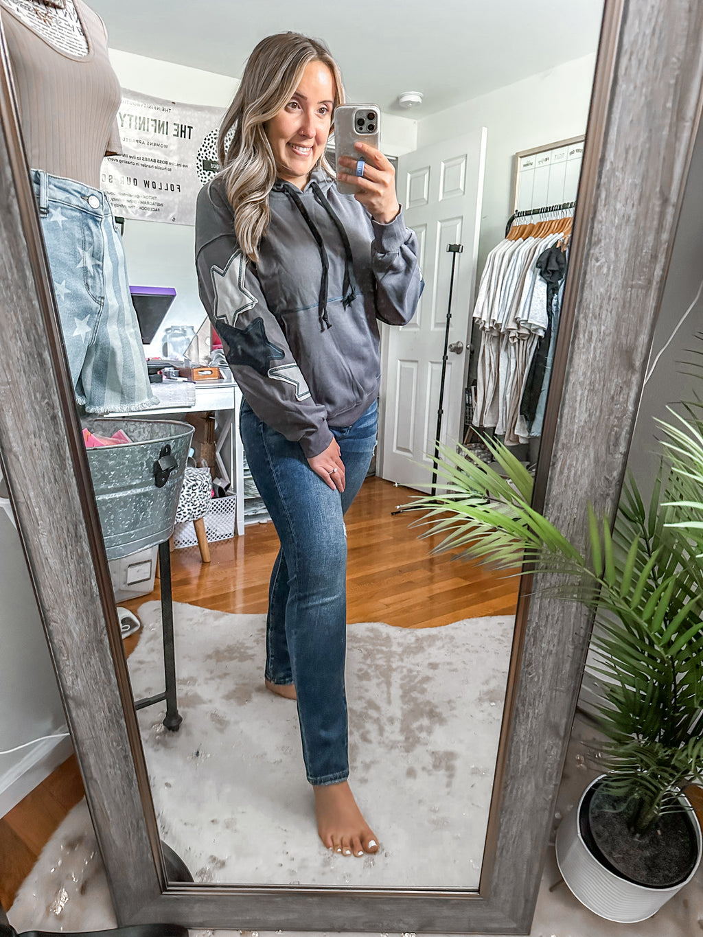 Reach For The Stars Mineral Wash Patchwork Hoodie