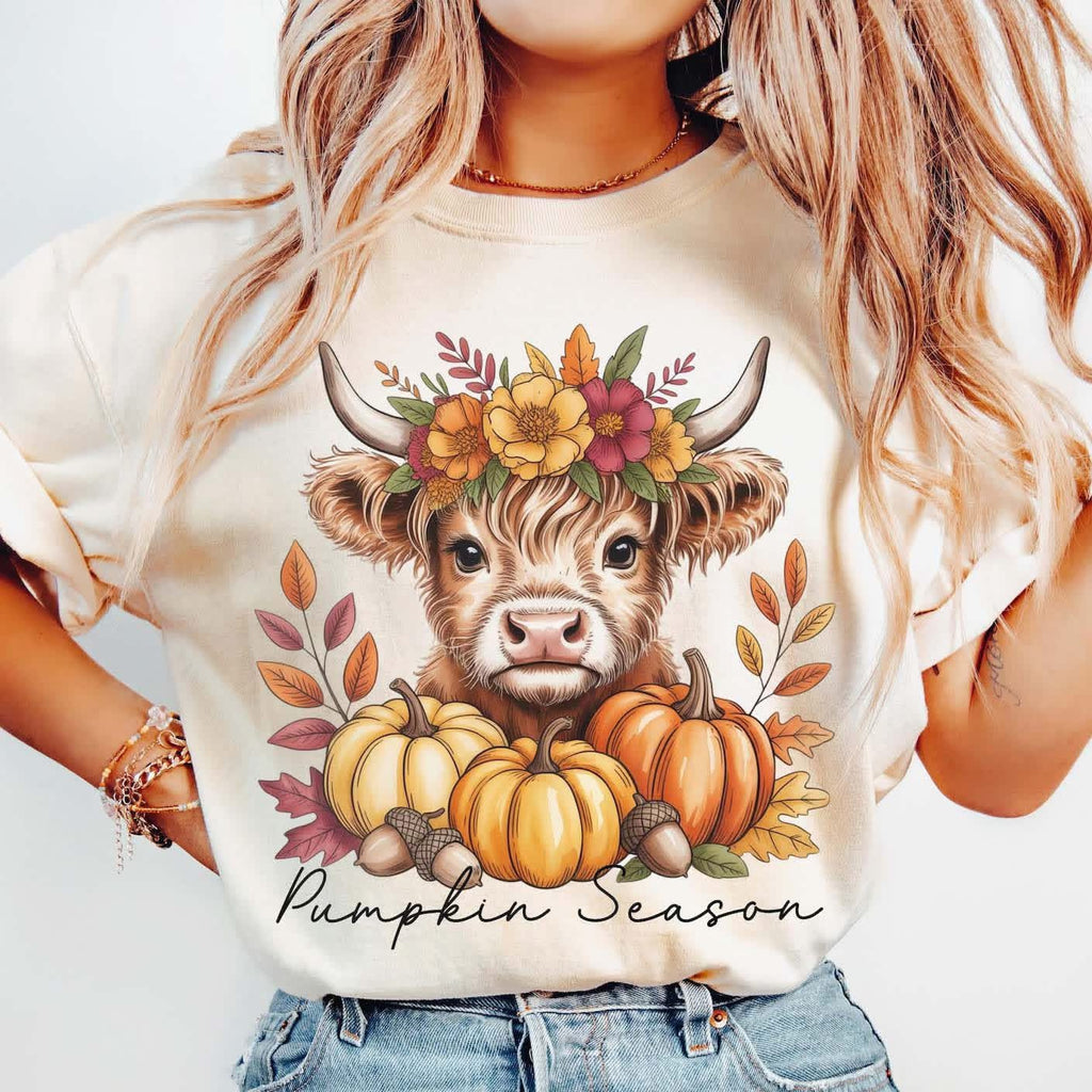 Pumpkin Season Highland Tan Cotton T-Shirt