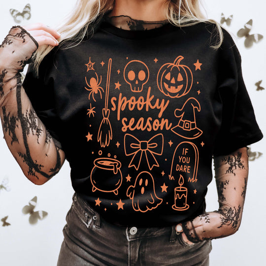 Spooky Season Collage Black Cotton T-Shirt