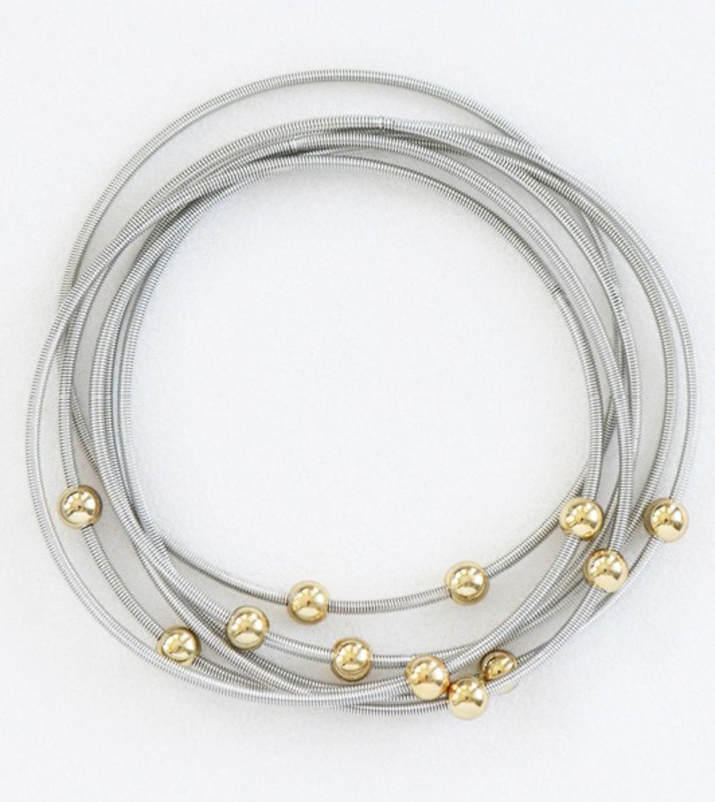The Arlet Silver Stretchy Guitar String Bracelet Stack