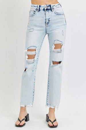 Twisted Fate Risen High Rise Distressed Ankle Straight Denim Jeans