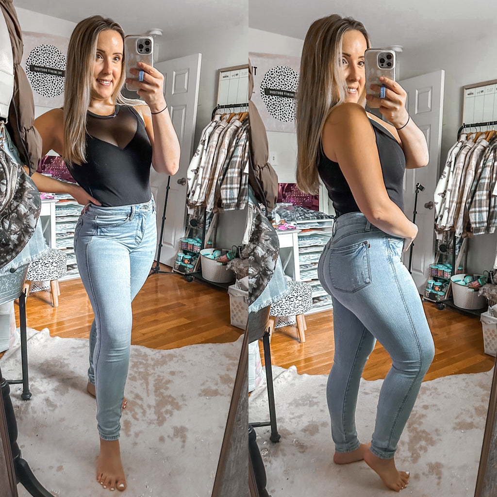 Perfect Match Judy Blue Mid Rise Vintage Wash Tummy Control Skinny Denim