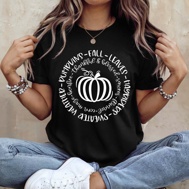 Fall Leaves Black Cotton T-Shirt