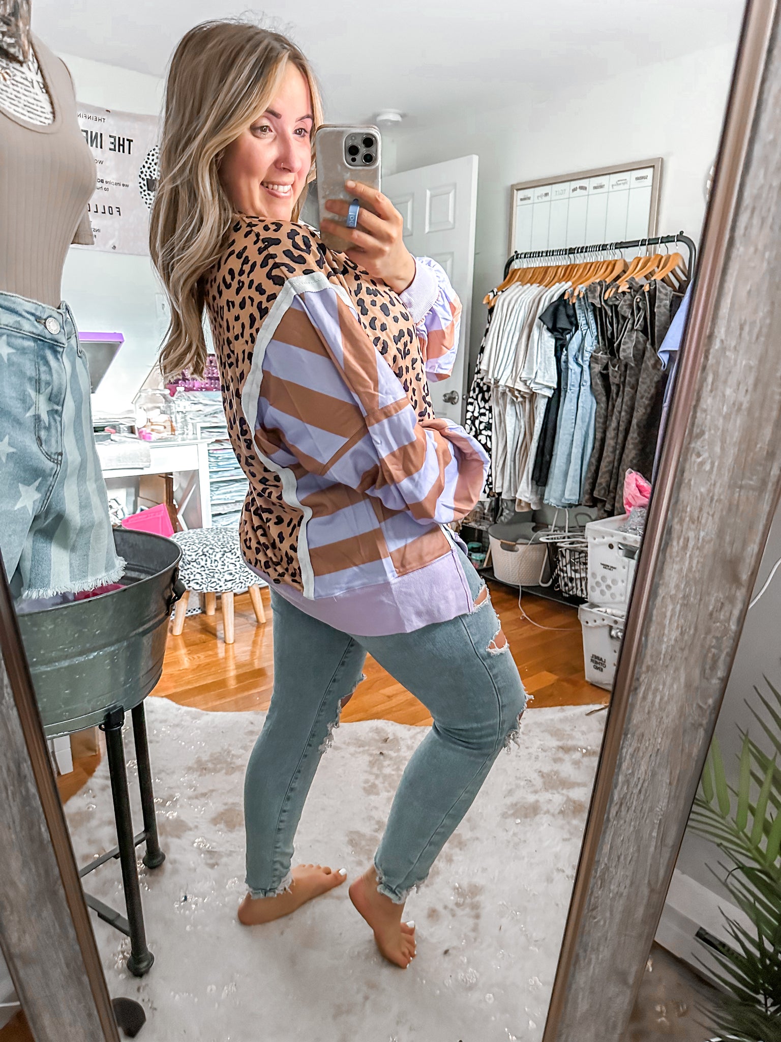 Deal Breaker Lavender Leopard Striped Long Sleeve Sweatshirt