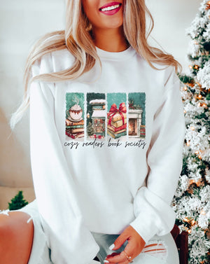 Cozy Readers Book Society White Unisex Sweatshirt