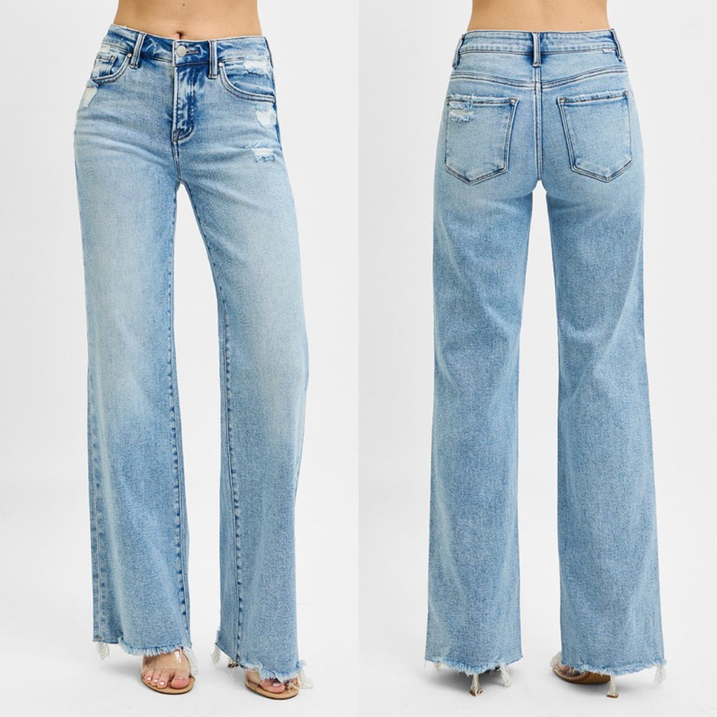 Sweet Sacrifice Risen Mid Rise Tummy Control Wide Leg Denim Jeans