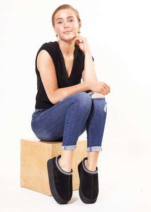 The Pillow Talk Platform Black Faux Suede Corkys Slip On Shoes
