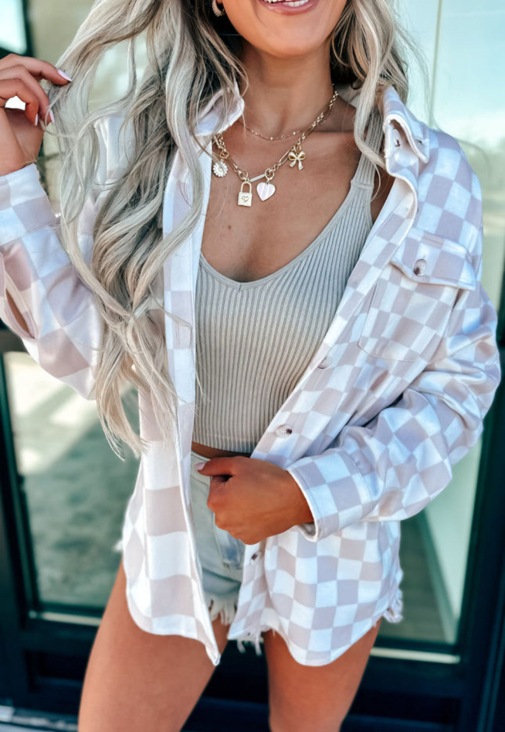 The Campus Cutie Neutral Plaid Button Down Shacket