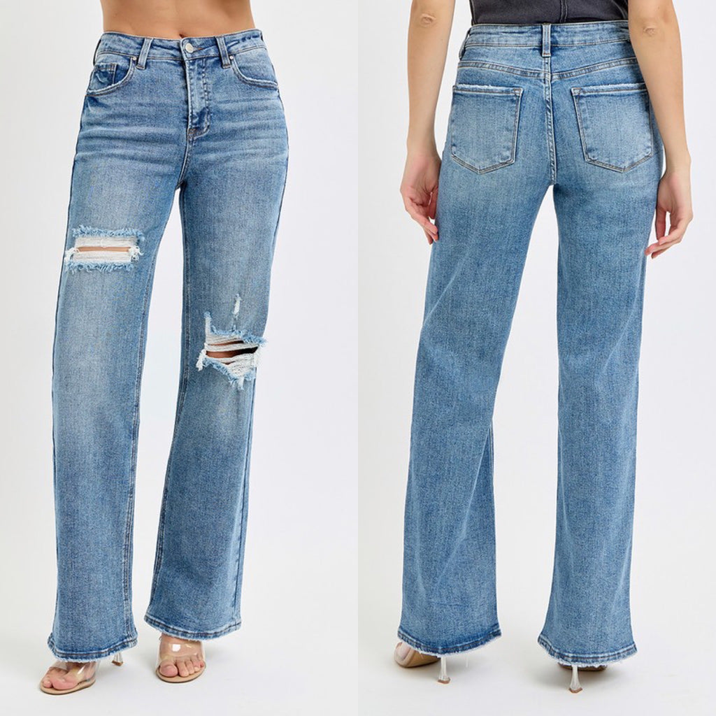 Perfect Chemistry Risen High Rise Wide Leg Distressed Denim Jeans