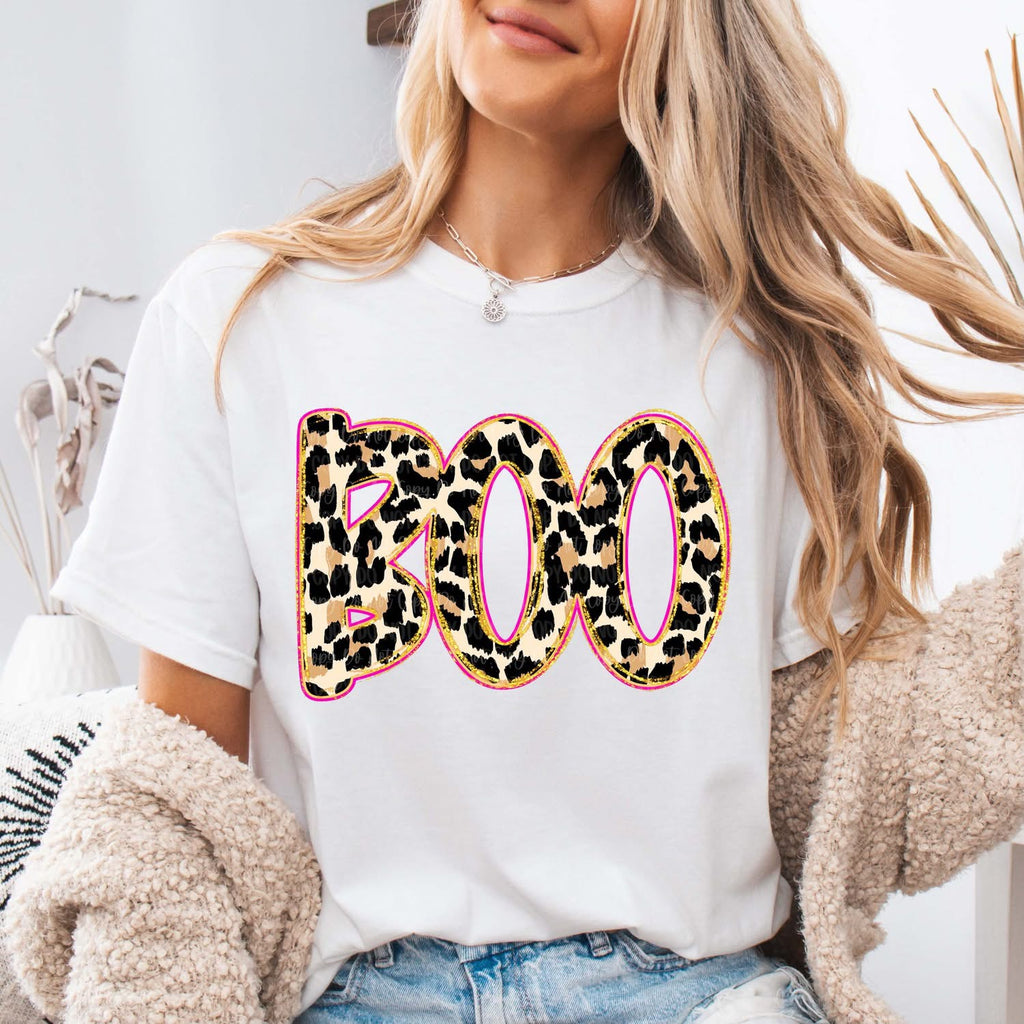 Boo Leopard White Cotton T-Shirt