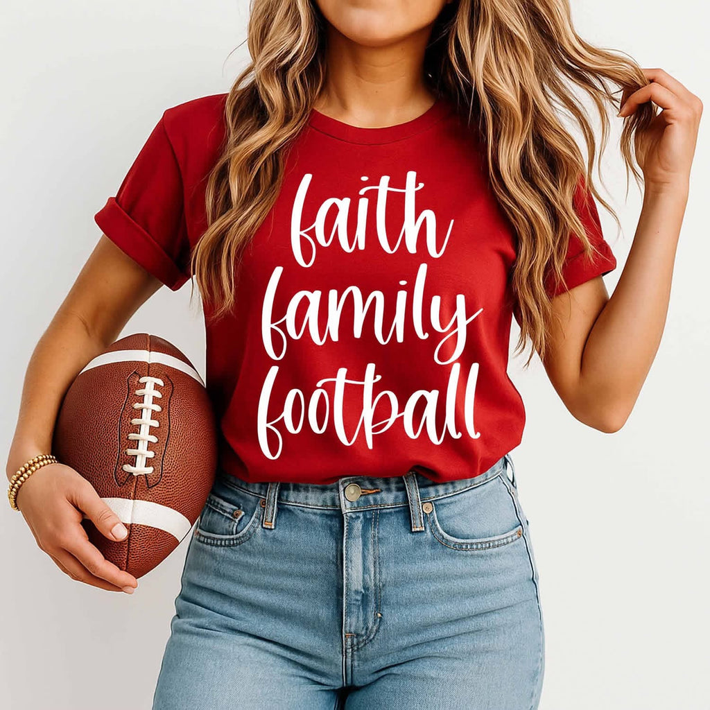Faith Family Football Red Cotton T-Shirt