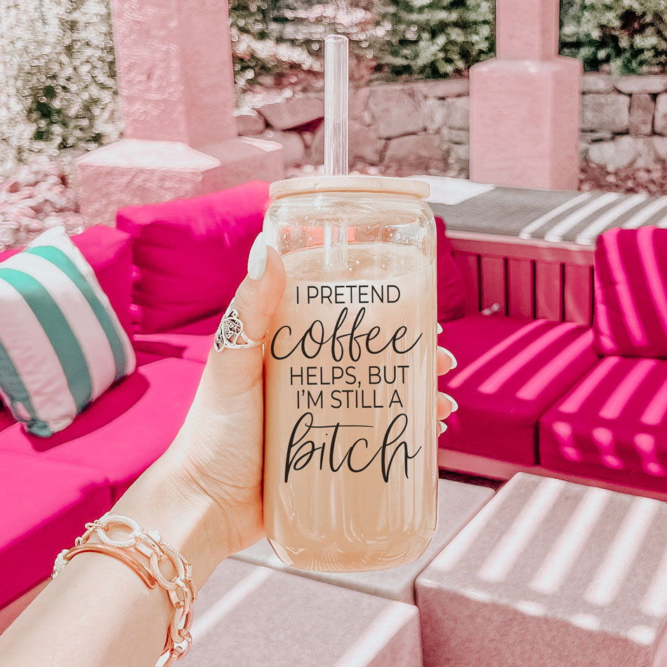 Coffee Helps Glass Tumbler Cup With Bamboo Lid