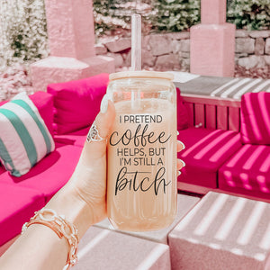 Coffee Helps Glass Tumbler Cup With Bamboo Lid