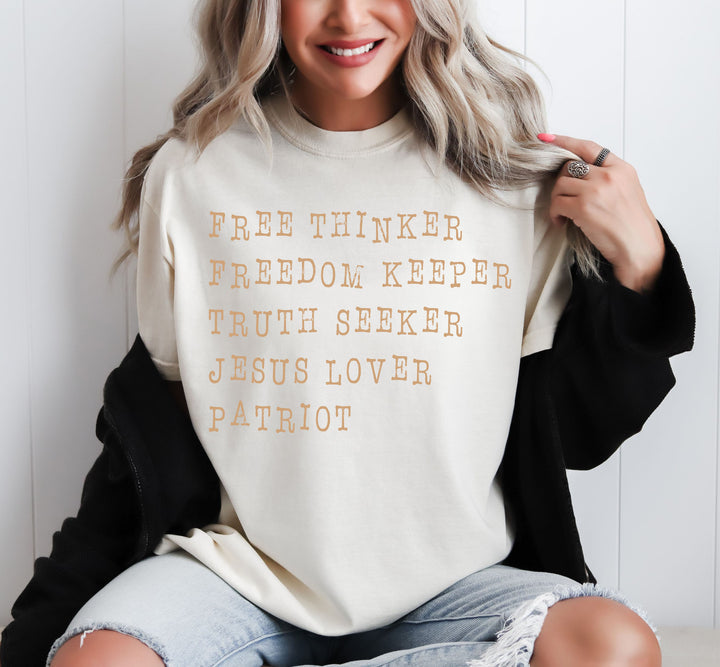 Free Thinker Tan Unisex Cotton T-Shirt