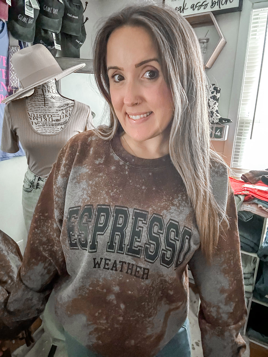 ESPRESSO WEATHER LARGE ACID WASH UNISEX SWEATSHIRT