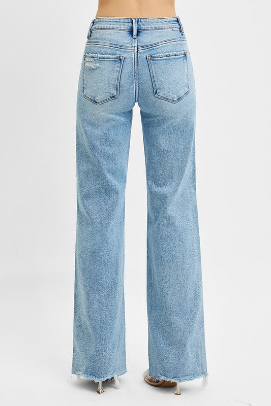 Sweet Sacrifice Risen Mid Rise Tummy Control Wide Leg Denim Jeans