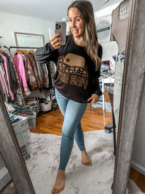 YEE HAW Black Cowgirl Pullover Long Sleeve