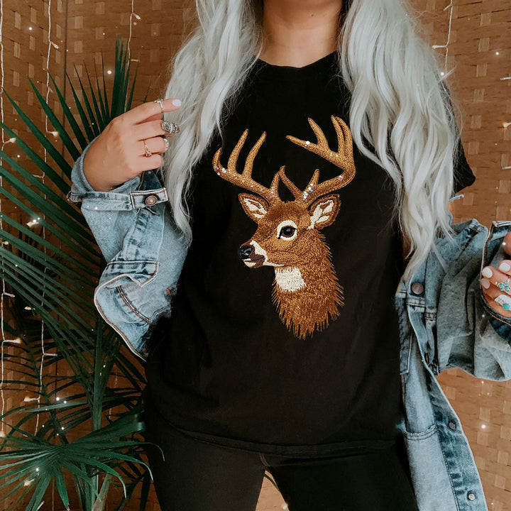 Faux Yarn Deer Black Unisex Sweatshirt