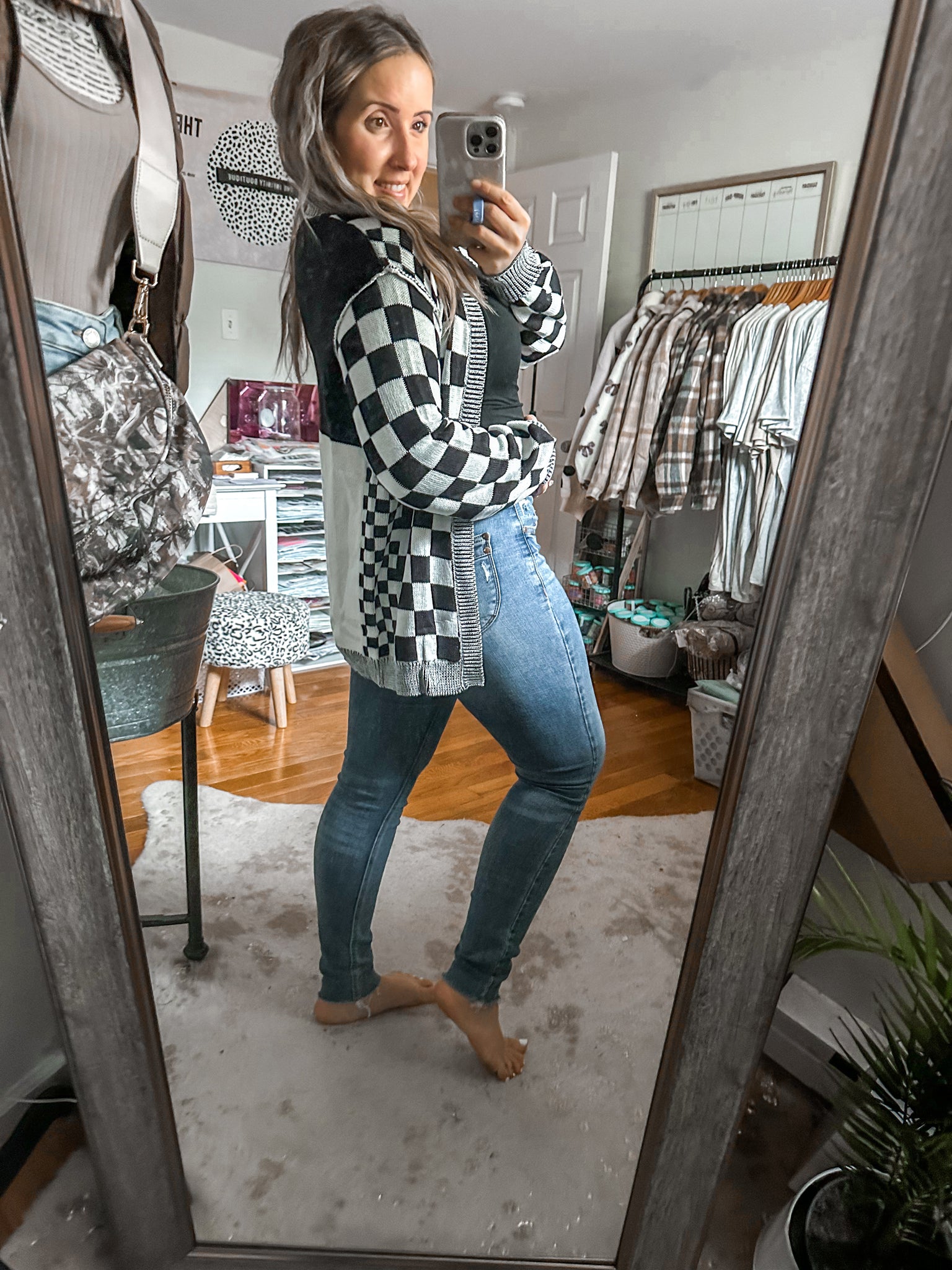 Fly High Black Checkered Cardigan