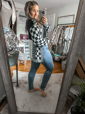 Fly High Black Checkered Cardigan