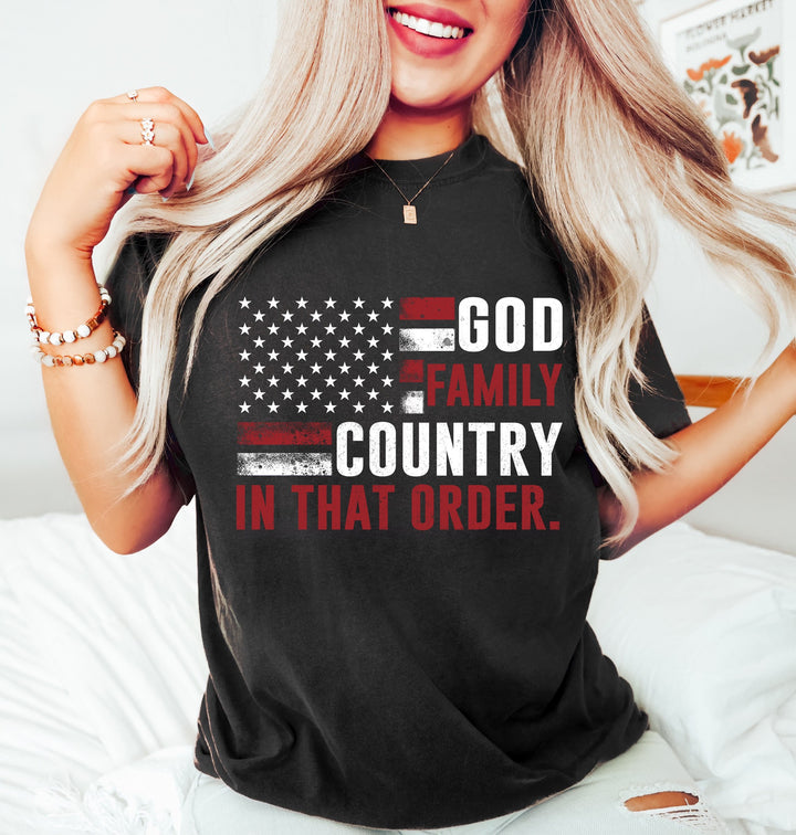 God Family Country Black Unisex Cotton T-Shirt