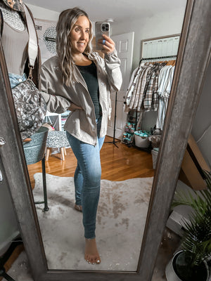 The Tatum Taupe Bow Detailed Zip Up Hooded Jacket