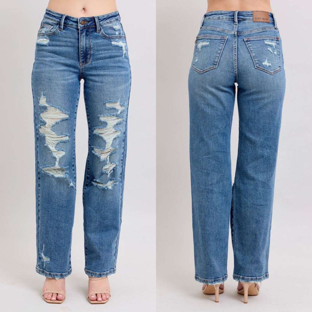 She Wants Revenge High Rise Distressed Straight Judy Blue Denim
