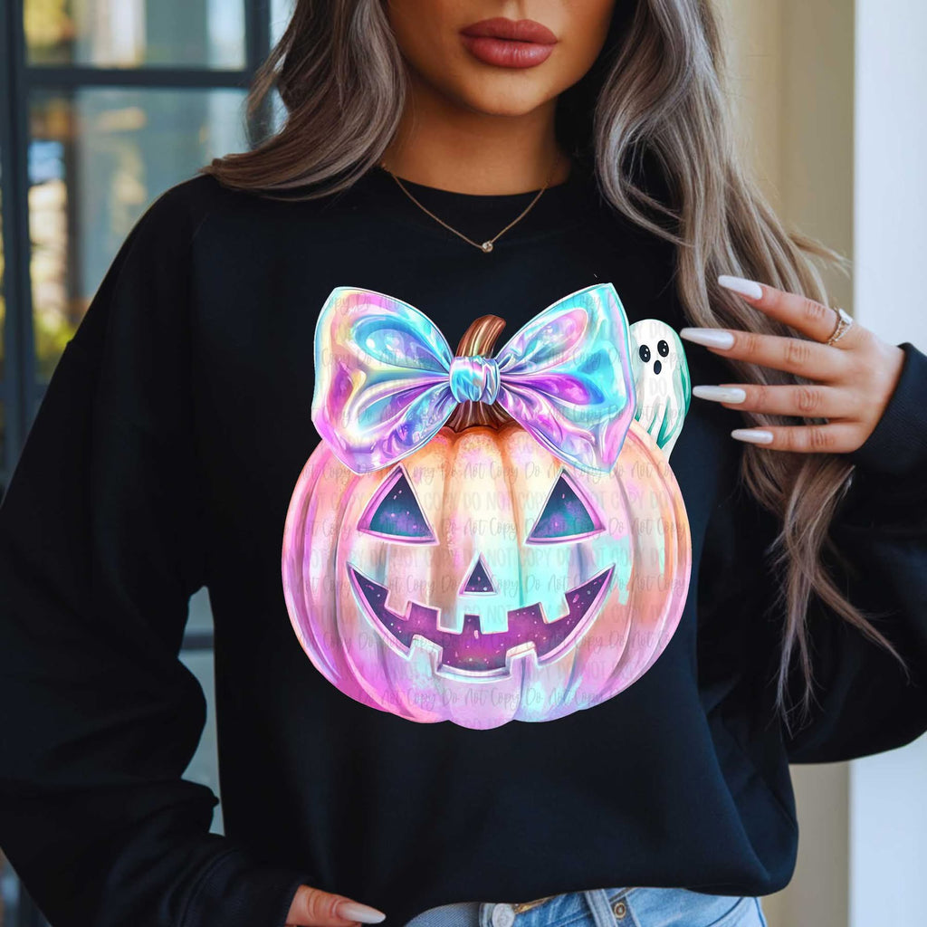 Neon Glow Pumpkin Ghostie Black Unisex Sweatshirt