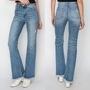 The Way We Were Risen High Rise Vintage Frayed Bootcut Denim