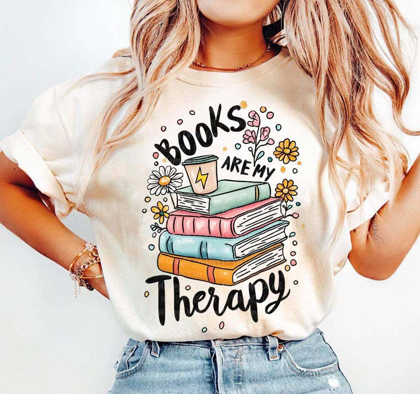 Books Are Therapy Tan Unisex Cotton T-Shirt