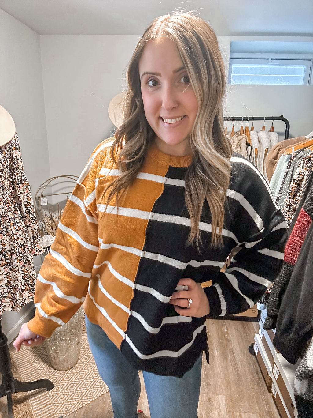 Coffee Talk Two Tone Striped Sweater