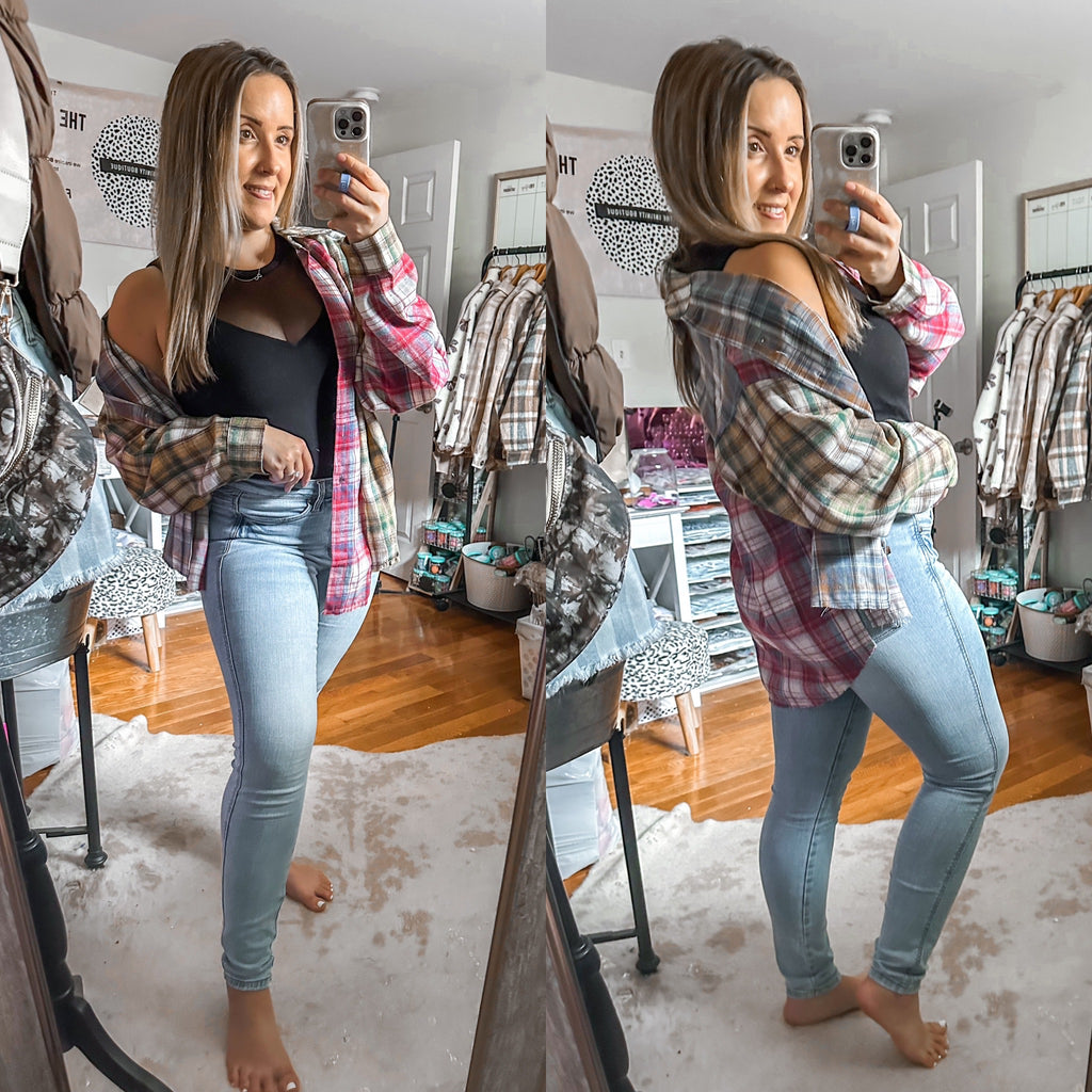 The Emily Multi Colored Oversized Flannel Button Down Shirt